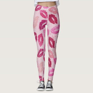 Pink Lipstick Kiss Seamless Pattern Leggings