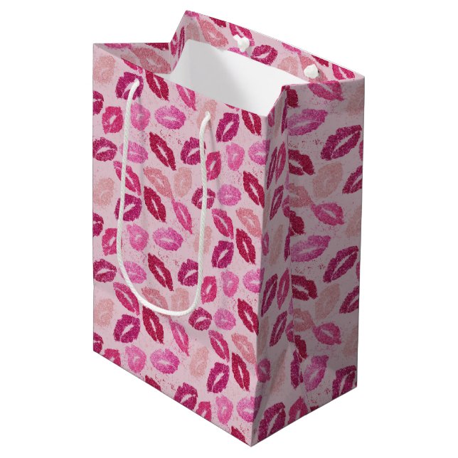 Pink Lipstick Kiss Seamless Pattern Medium Gift Bag (Front Angled)