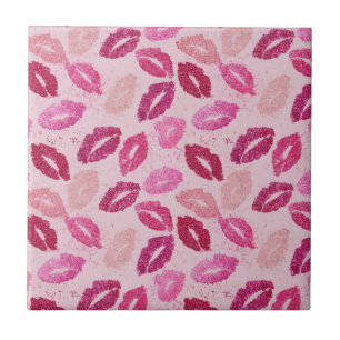 Pink Lipstick Kiss Seamless Pattern Tile