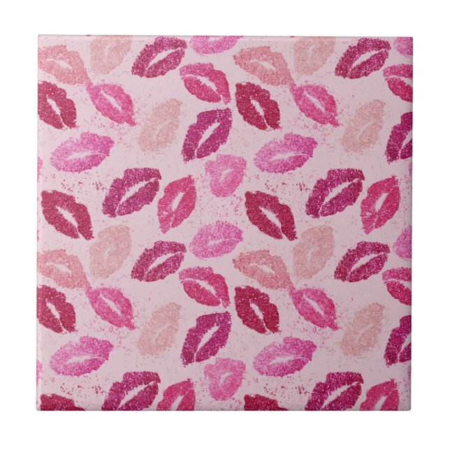 Pink Lipstick Kiss Seamless Pattern Tile (Front)