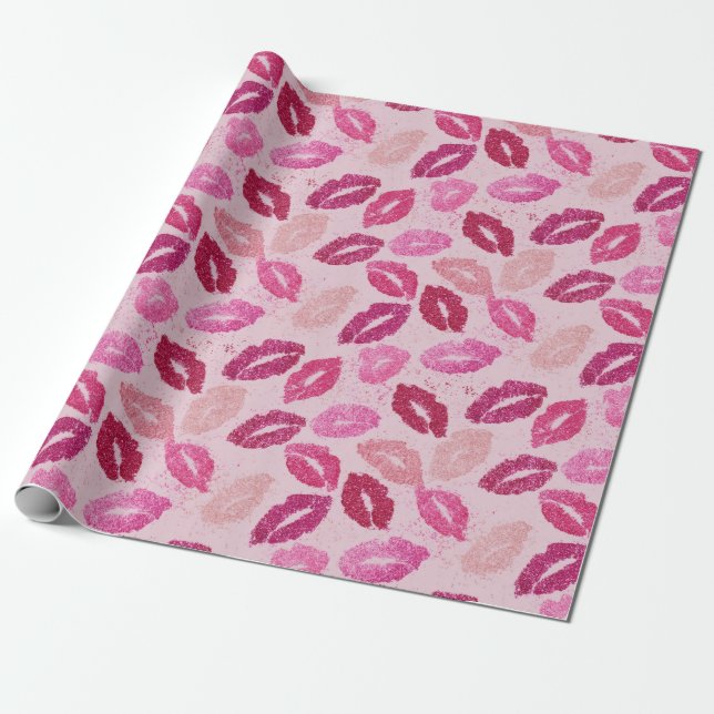 Pink Lipstick Kiss Seamless Pattern Wrapping Paper (Unrolled)