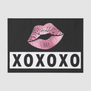 Pink Lipstick Kisses XOXO Black And White Love Tissue Paper