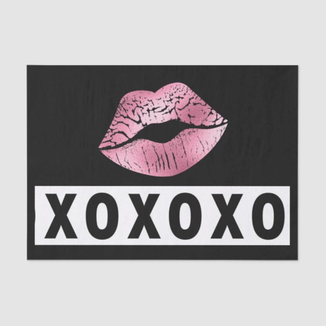 Pink Lipstick Kisses XOXO Black And White Love Tissue Paper (Front)