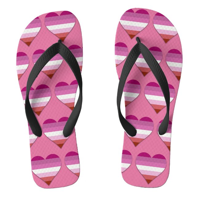 Pink lipstick lesbian pride heart pattern jandals (Footbed)