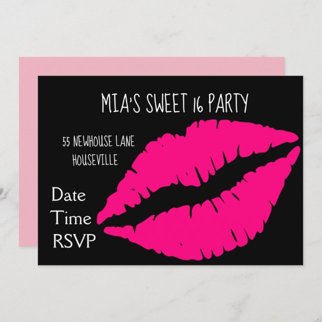 Pink lipstick make-up Sweet sixteen Party Invitation (Front/Back)