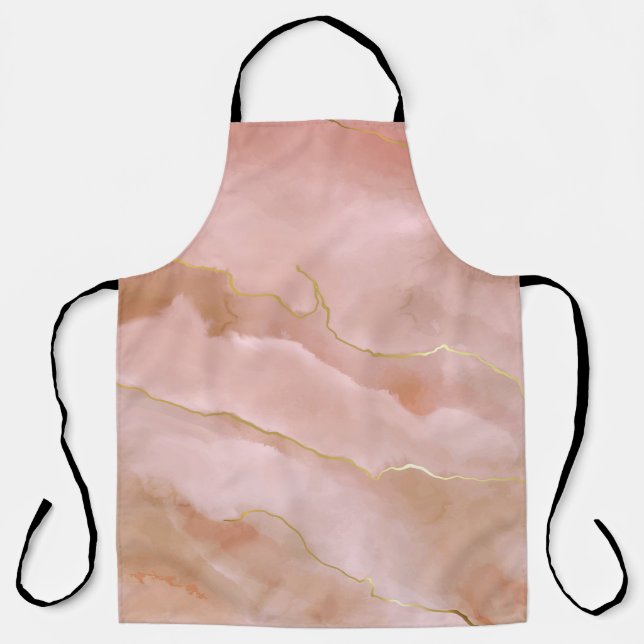 Pink Liquid Marble Gold Texture Apron (Front)