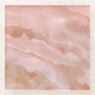 Pink Liquid Marble Gold Texture Glass Coaster