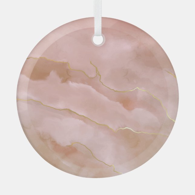 Pink Liquid Marble Gold Texture Glass Tree Decoration (Front)