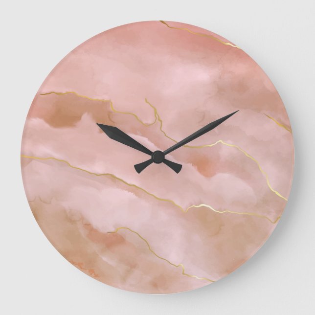 Pink Liquid Marble Gold Texture Large Clock (Front)