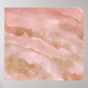 Pink Liquid Marble Gold Texture Poster