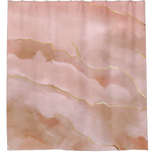Pink Liquid Marble Gold Texture Shower Curtain
