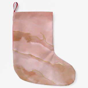 Pink Liquid Marble Gold Texture Small Christmas Stocking