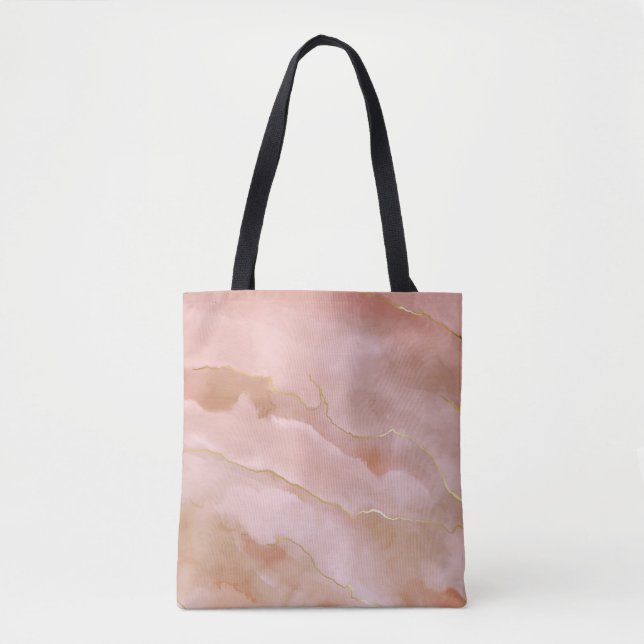 Pink Liquid Marble Gold Texture Tote Bag (Front)