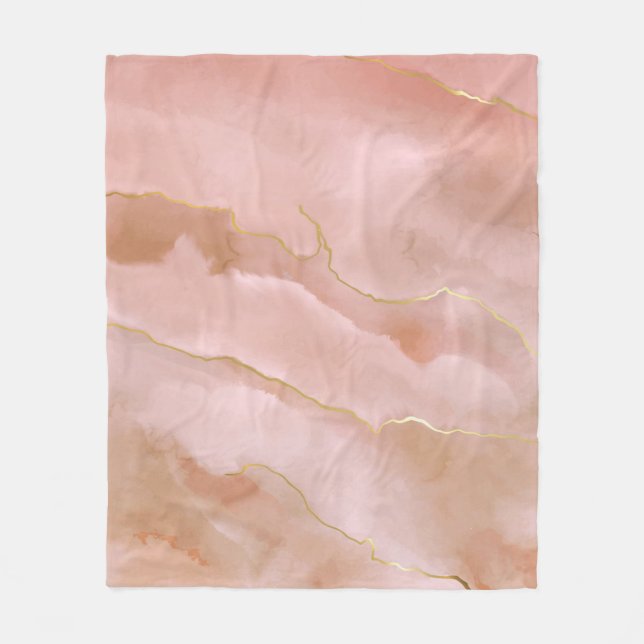 Pink liquid marble texture fleece blanket (Front)