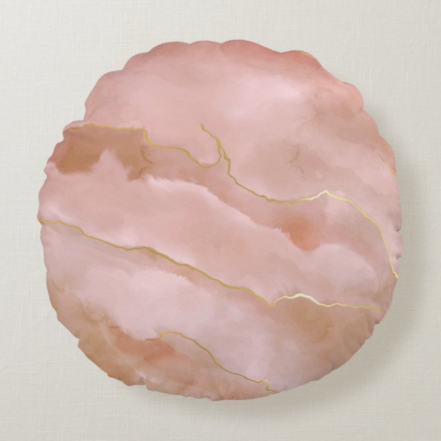 Pink liquid marble texture round cushion (Front)