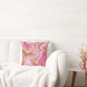 Pink liquid with golden streaks cushion