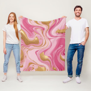 Pink liquid with golden streaks fleece blanket