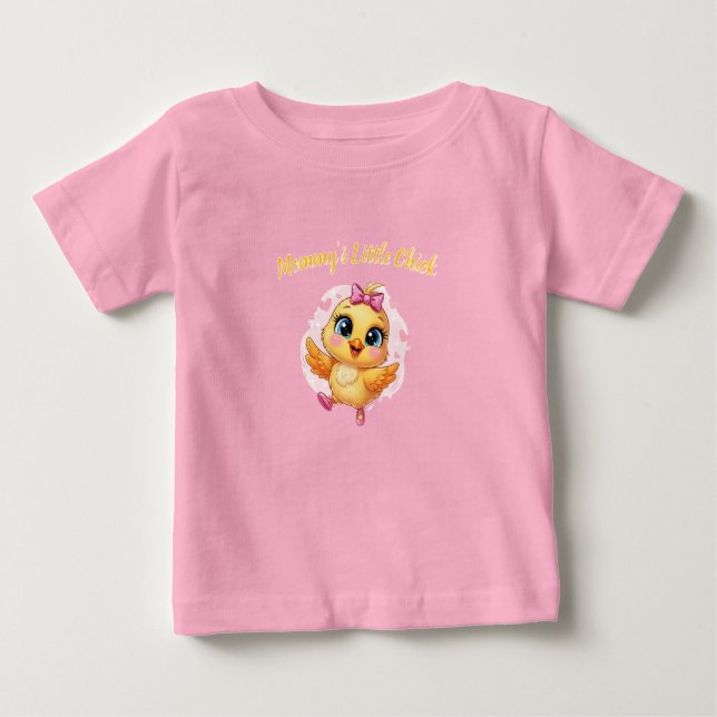 Pink Little Baby Chick with Bow Pattern T-Shirt (Front)