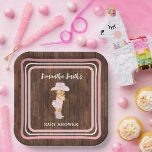 Pink Little Baby Cowgirl Western Baby Shower Paper Plate