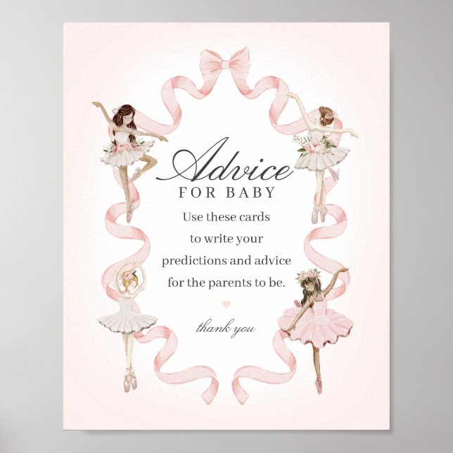 Pink Little Ballerina Advice for Baby Baby Shower Poster (Front)