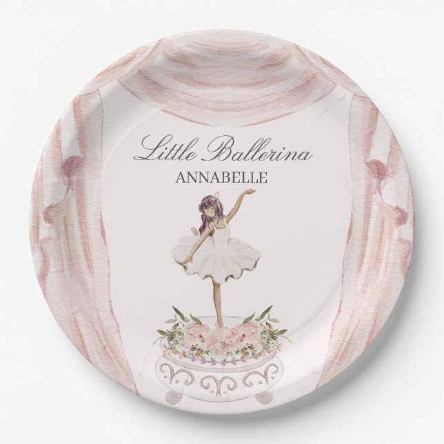 Pink Little Ballerina Baby Shower or Birthday Paper Plate (Front)