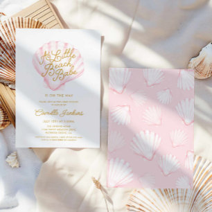 Pink Little Beach Babe Shell Baby Shower Invitation