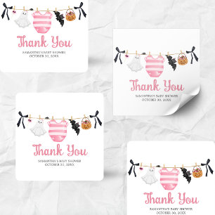 Pink Little Boo Baby Shower Square Sticker