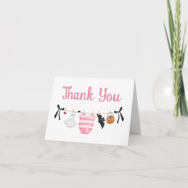 Pink Little Boo Baby Shower Thank You Card (Front)