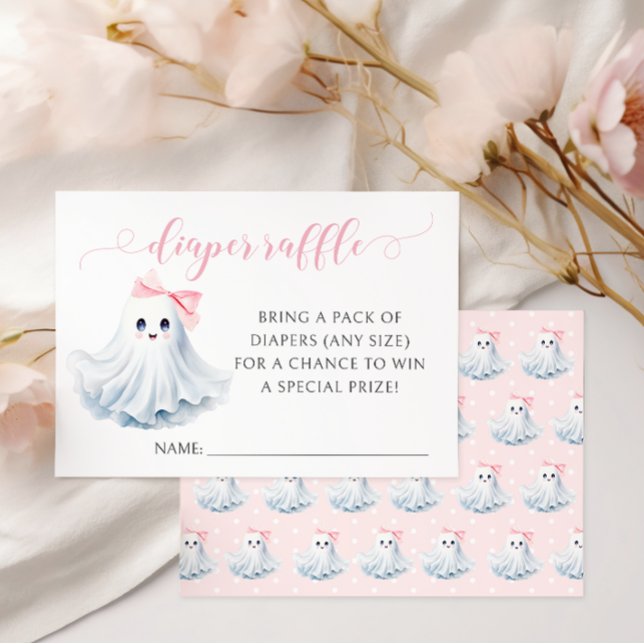 Pink Little Boo Bow Baby Shower Diaper Raffle Card (Creator Uploaded)