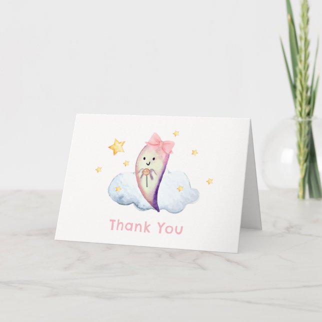 Pink Little Boo Bow Ghost Halloween Baby Shower  Thank You Card (Front)