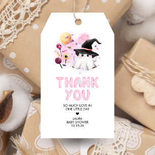 Pink Little Boo Ghost Witch Baby Shower Favour Tag