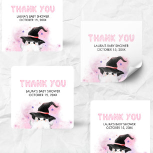 Pink Little Boo Ghost Witch Baby Shower Square Sticker