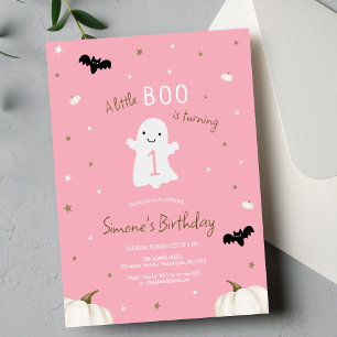 Pink Little Boo Halloween 1st Birthday Invitation
