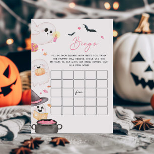 Pink Little Boo Halloween Baby Shower Bingo Game