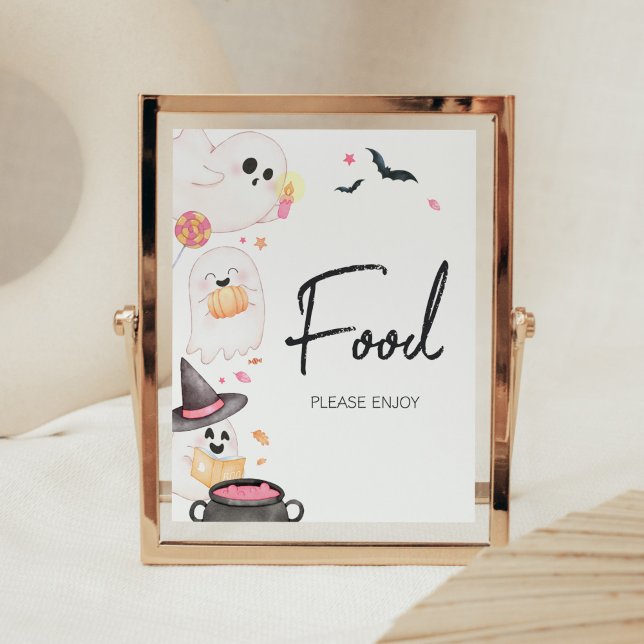 Pink Little Boo Halloween Baby Shower Food Poster (Pink Little Boo Baby Shower Food Sign)