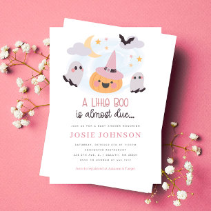 Pink Little Boo Halloween Baby Shower Invitation