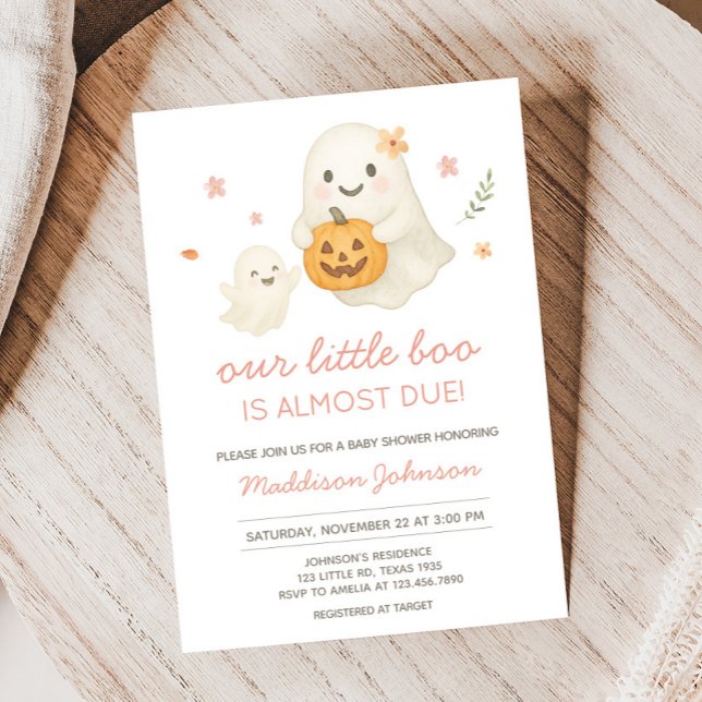 Pink Little Boo Halloween Baby Shower Invitation (Pink Halloween Little Boo Baby Shower Invitation)