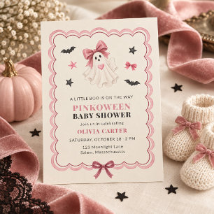 Pink Little Boo Halloween Baby Shower Invitation