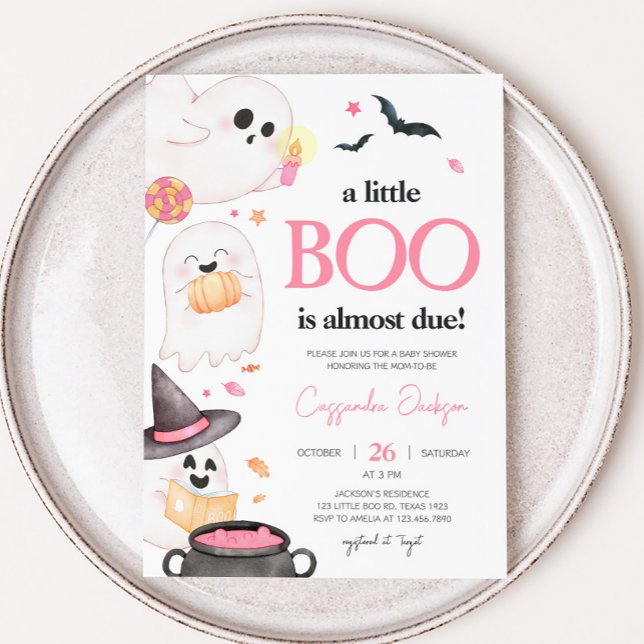 Pink Little Boo Halloween Baby Shower Invitation (Pink Little Boo Invitation 
)