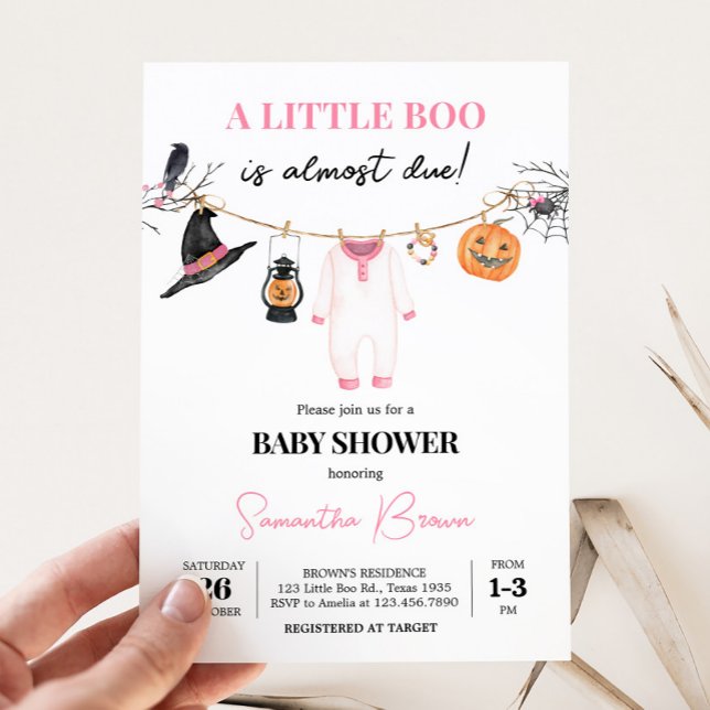 Pink Little Boo Halloween Baby Shower Invitation (Halloween Baby Clothes Baby Shower Invitation
)