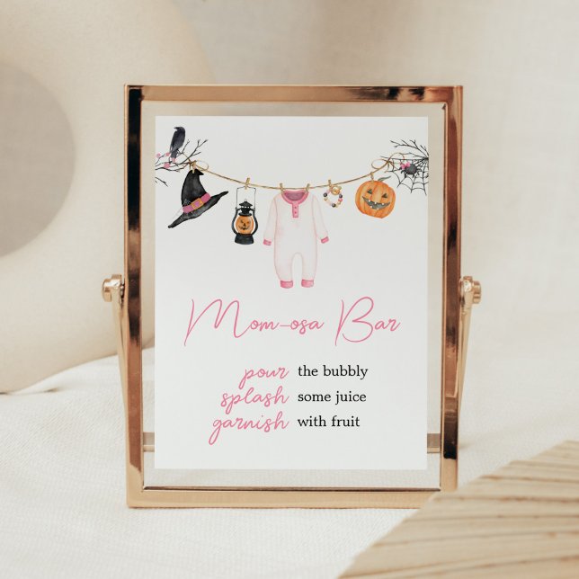 Pink Little Boo Halloween Baby Shower Mum Osa Bar Poster (Halloween Baby Clothes Baby Shower Mom Osa Bar Sign)