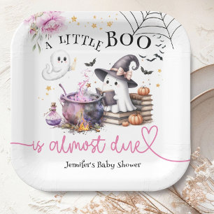 Pink Little Boo Halloween Baby Shower Paper Plate