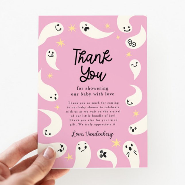 Pink Little Boo Halloween Baby Shower Thank You Card (Creator Uploaded)