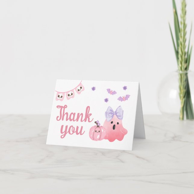 Pink Little Boo Halloween Baby Shower  Thank You Card (Front)
