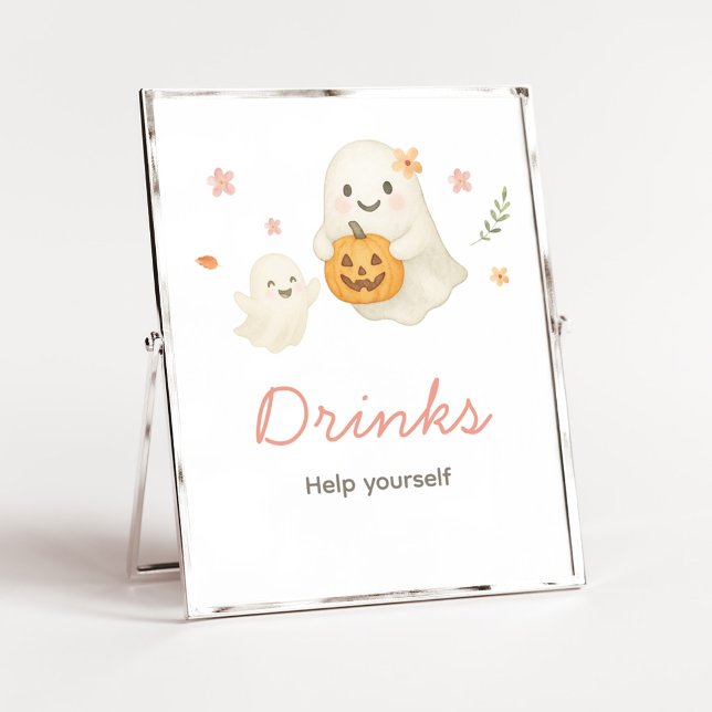 Pink Little Boo Halloween Drinks Sign (Pink Halloween Little Boo Baby Shower Drinks Sign)