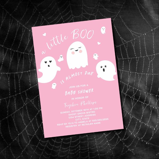 Pink Little Boo is Due Halloween Baby Shower Invitation (Creator Uploaded)