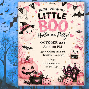 Pink Little Boo Kids Halloween Party Invitation