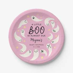 Pink Little Boo October Baby Shower Paper Plate