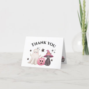 pink Little Boo Pumpkin Halloween Baby Shower Thank You Card