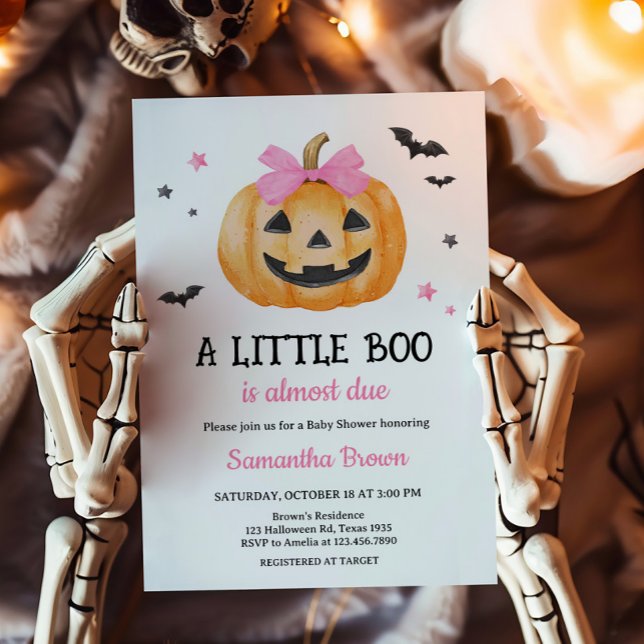 Pink Little Boo Spooky Pumpkin Baby Shower Invitation (Pink Spooky Little Boo Pumpkin Baby Shower Invitation)